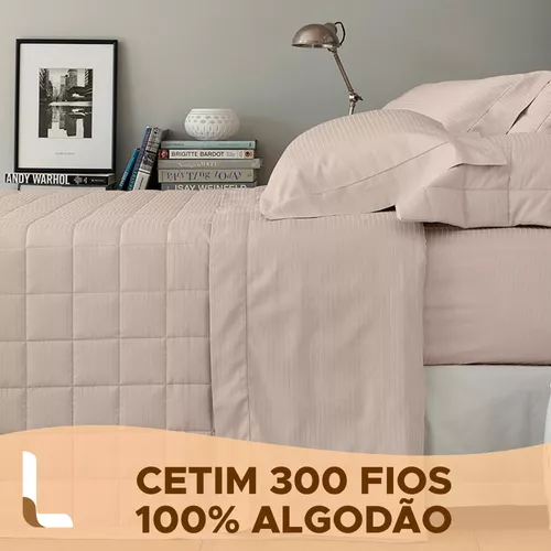 Jogo de Cama Queen Demask Stipes Bege 300...