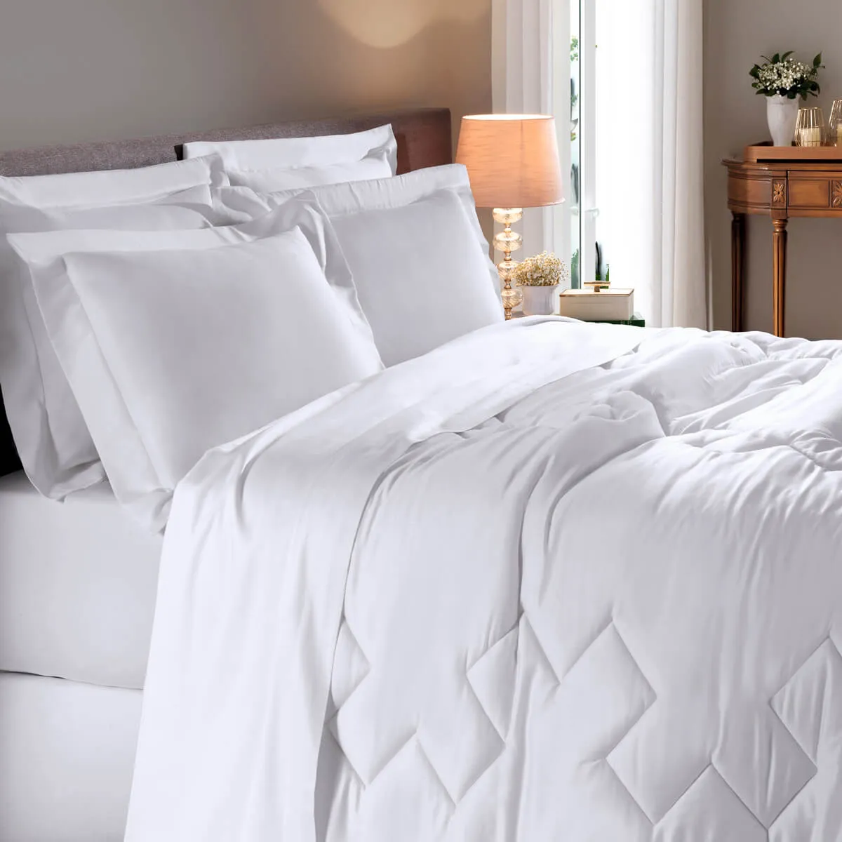 Jogo Queen 350 Fios Bambu Branco 4pc